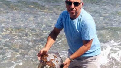 MUĞLA’NIN DATÇA İLÇESİNDE YAVRU CARETTA CARETTA  DENİZ KAPLUMBAĞASI YAVRUSUNUN