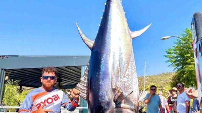 BODRUMLU BALIKÇILAR, DİDİM AÇIKLARINDA 3 METRE BOYUNDA 316 KİLO AĞIRLIĞINDA