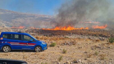 MUĞLA’NIN BODRUM İLÇESİNDE OTLUK ALANDA ÇIKAN YANGIN, HAVADAN VE KARADAN