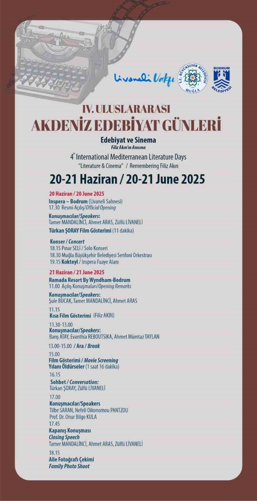 4. Uluslararası Akdeniz Edebiyat Günleri Bodrum’da yapılacak Muğla Büyükşehir Belediyesi, Bodrum