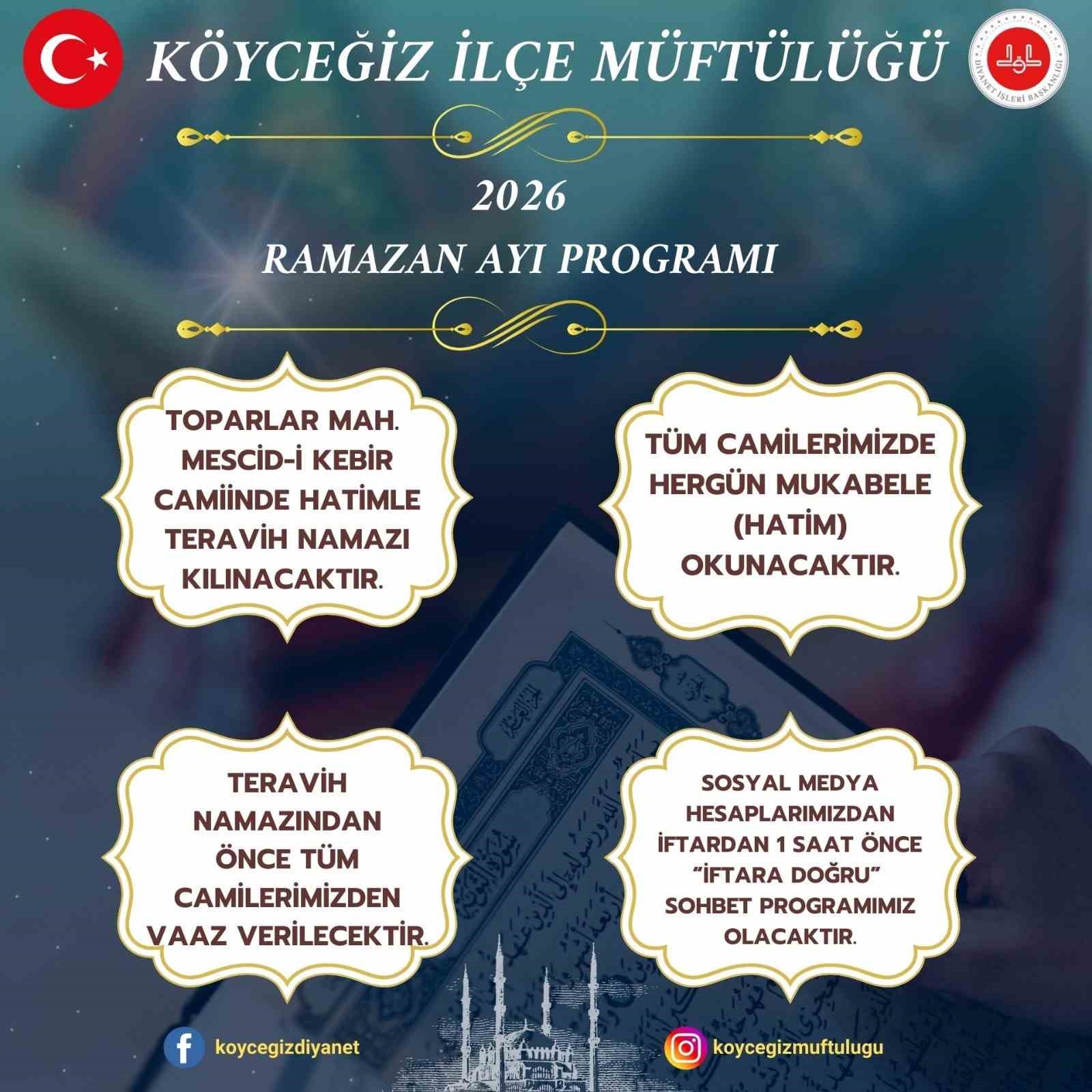 Muğla’nın Köyceğiz ilçesinde Müftülük tarafından Ramazan ayına uygun programlar gerçekleştirilecek.
