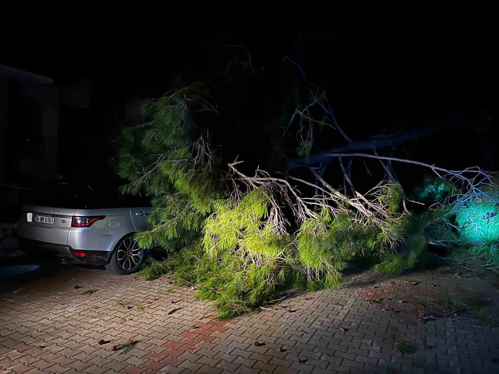 Muğla’nın Marmaris ilçesinde etkili olan şiddetli fırtına hayatı olumsuz etkiledi.