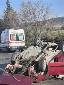Aydın-Muğla Karayolunda meydana gelen tek taraflı trafik kazasında takla atan