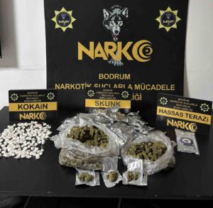 Muğla’nın Bodrum ilçesinde uyuşturucu madde ticaretinin önlenmesine yönelik yürütülen operasyonda
