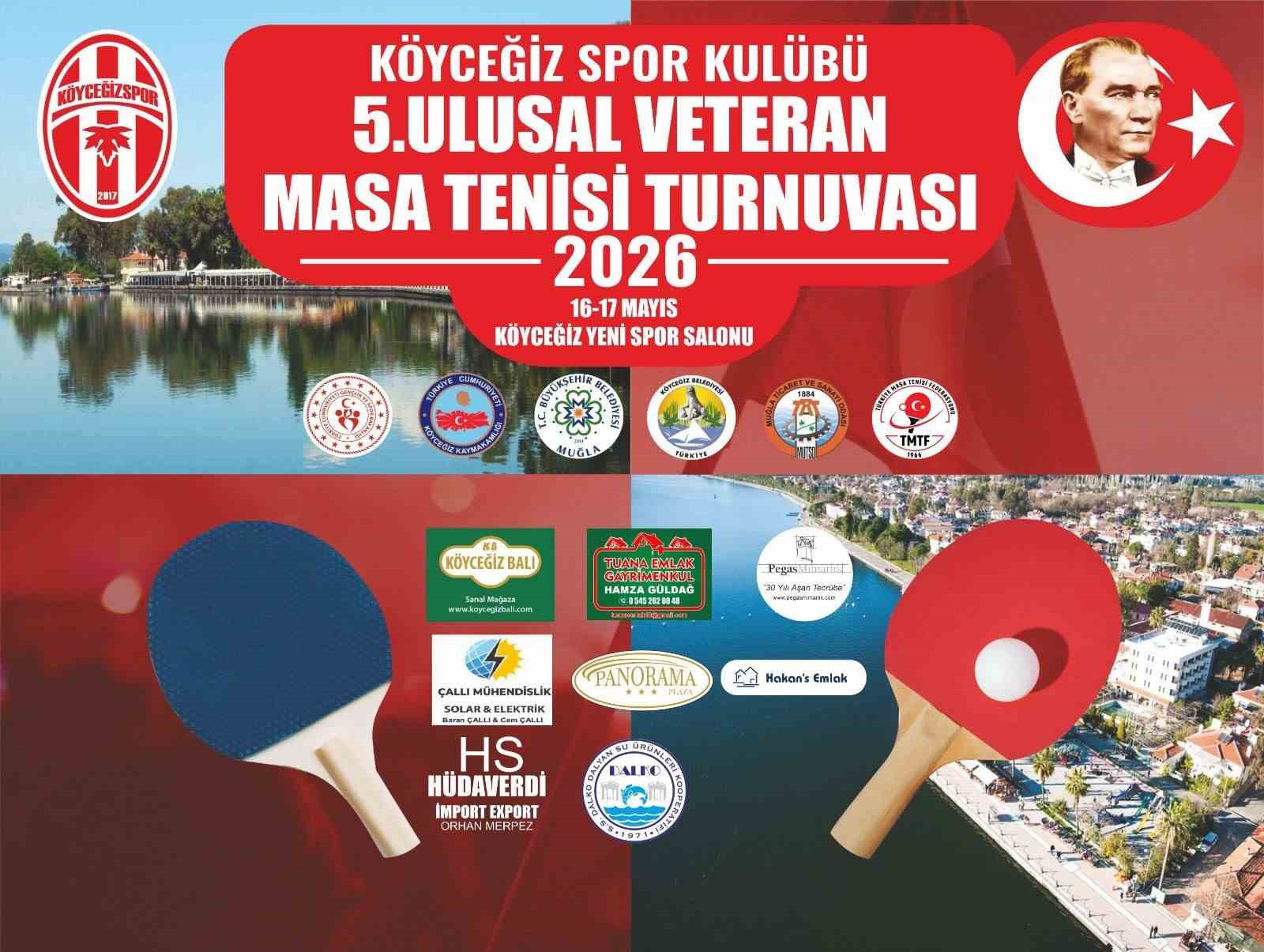 Muğla’nın Köyceğiz ilçesinde 5. Ulusal Veteran Masa Tenisi Turnuvası gerçekleştirilecek.