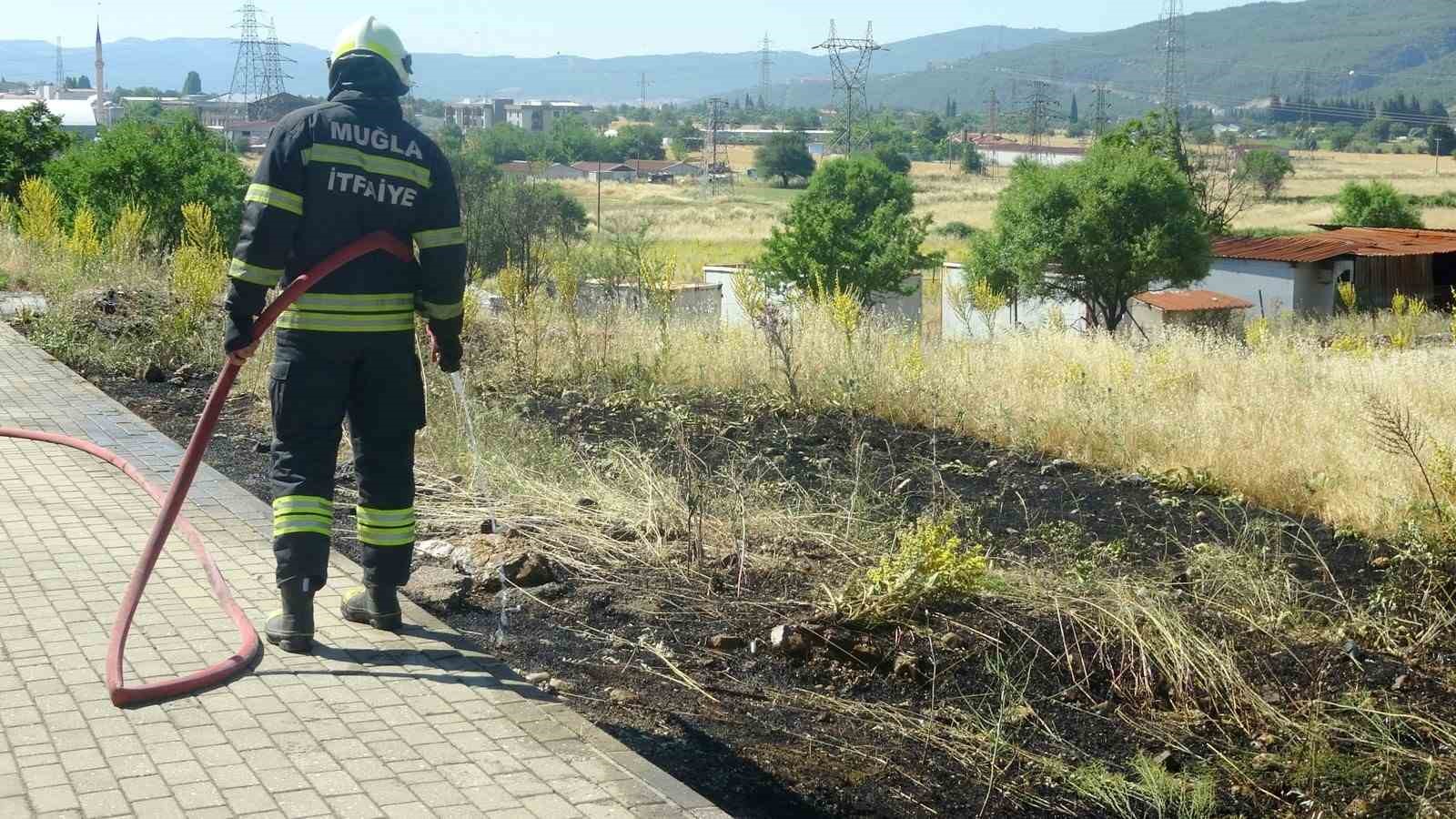 Muğla’nın Menteşe ilçesinde yol kenarına bilinçsizce atılan sigara izmariti kuru