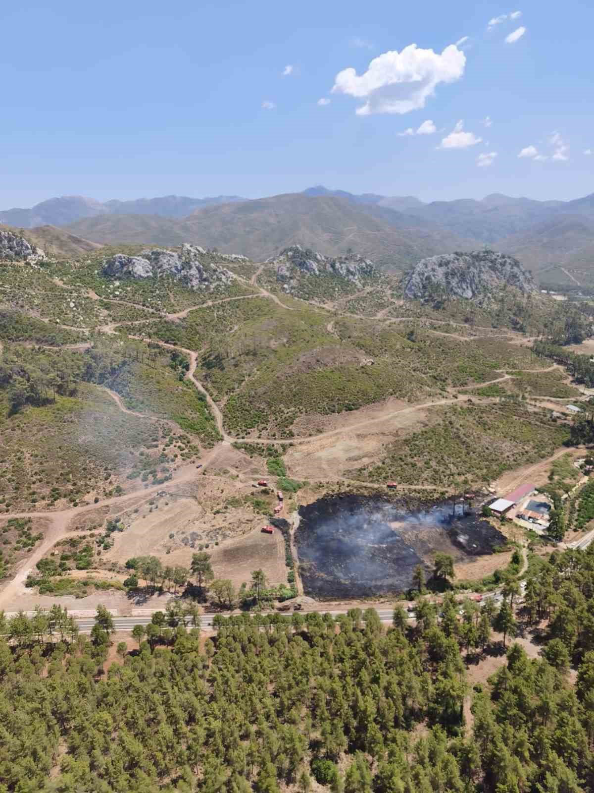 Muğla’nın Marmaris ilçesinde Asparan mevkiinde çıkan yangın, ekiplerin havadan ve