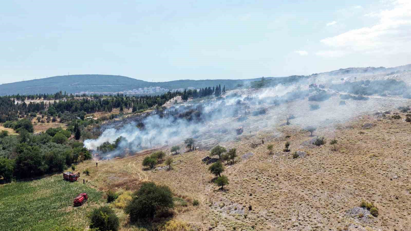 Menteşe Orhaniye Mahallesi Hamursuz Tepesi mevkiindeki makilik alanda çıkan yangın