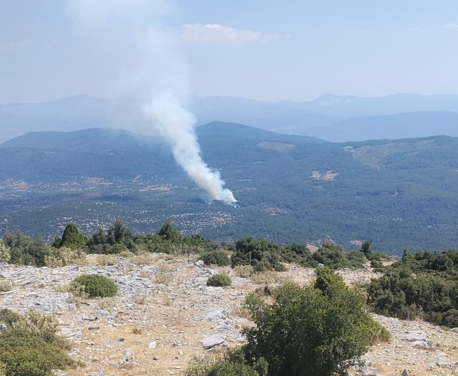 Muğla’nın Menteşe ilçesinde makilik ve ormanlık bölgede çıkan yangını söndürme