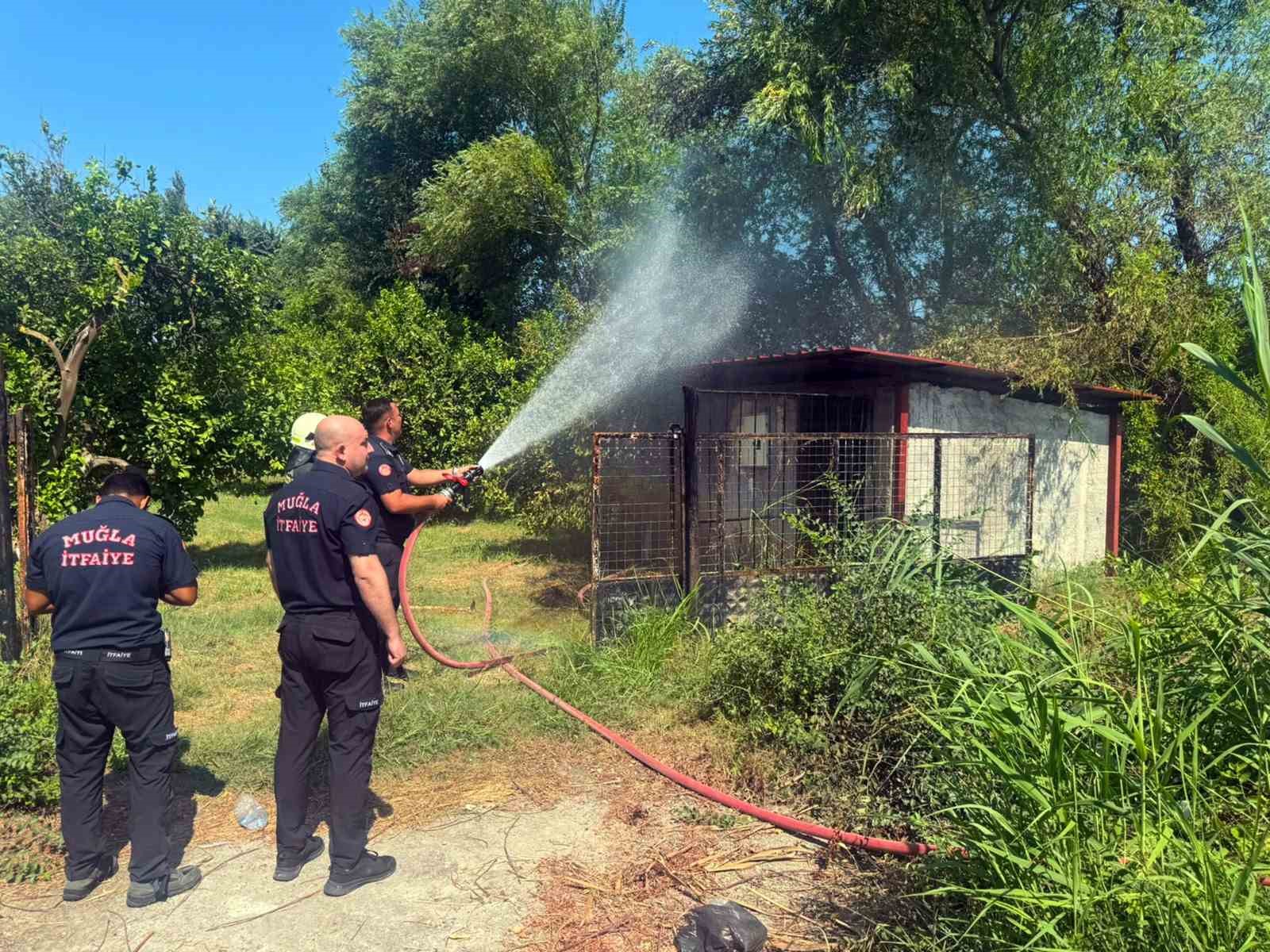 Muğla’nın Ortaca ilçesinde küçük ahşap çatılı bir kulübe çevresindeki çuvalların