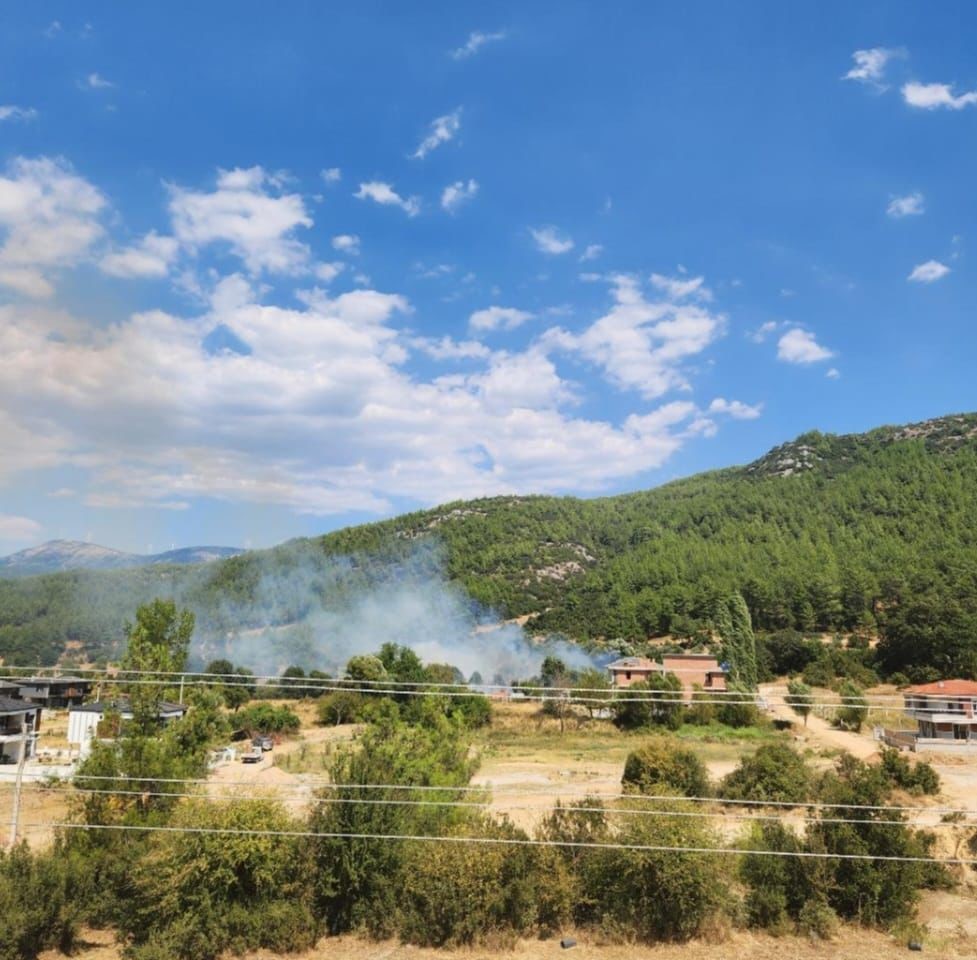 Muğla’nın Menteşe ilçesinde otluk alanda çıkan yangını söndürme çalışmaları sürüyor.