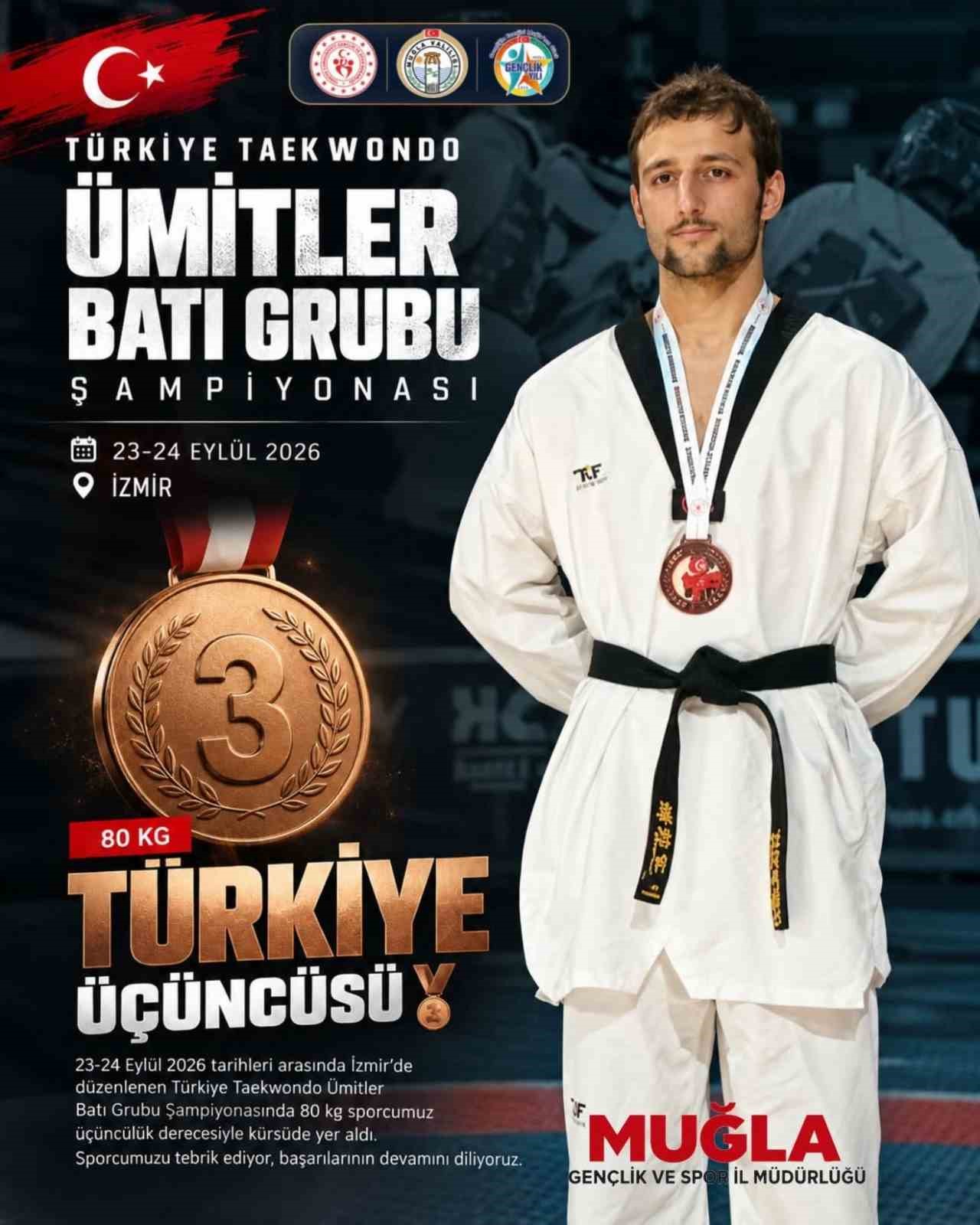 İzmir’de düzenlenen Türkiye Taekwondo Ümitler Batı Grubu Şampiyonası’nda Muğlalı sporcu